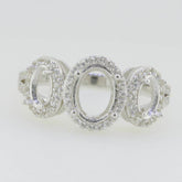 14K White Gold Semi Mount Ring Setting Oval OV 8X6mm OV 6x4mm 3 Stone Halo Solid - Syzjewelry